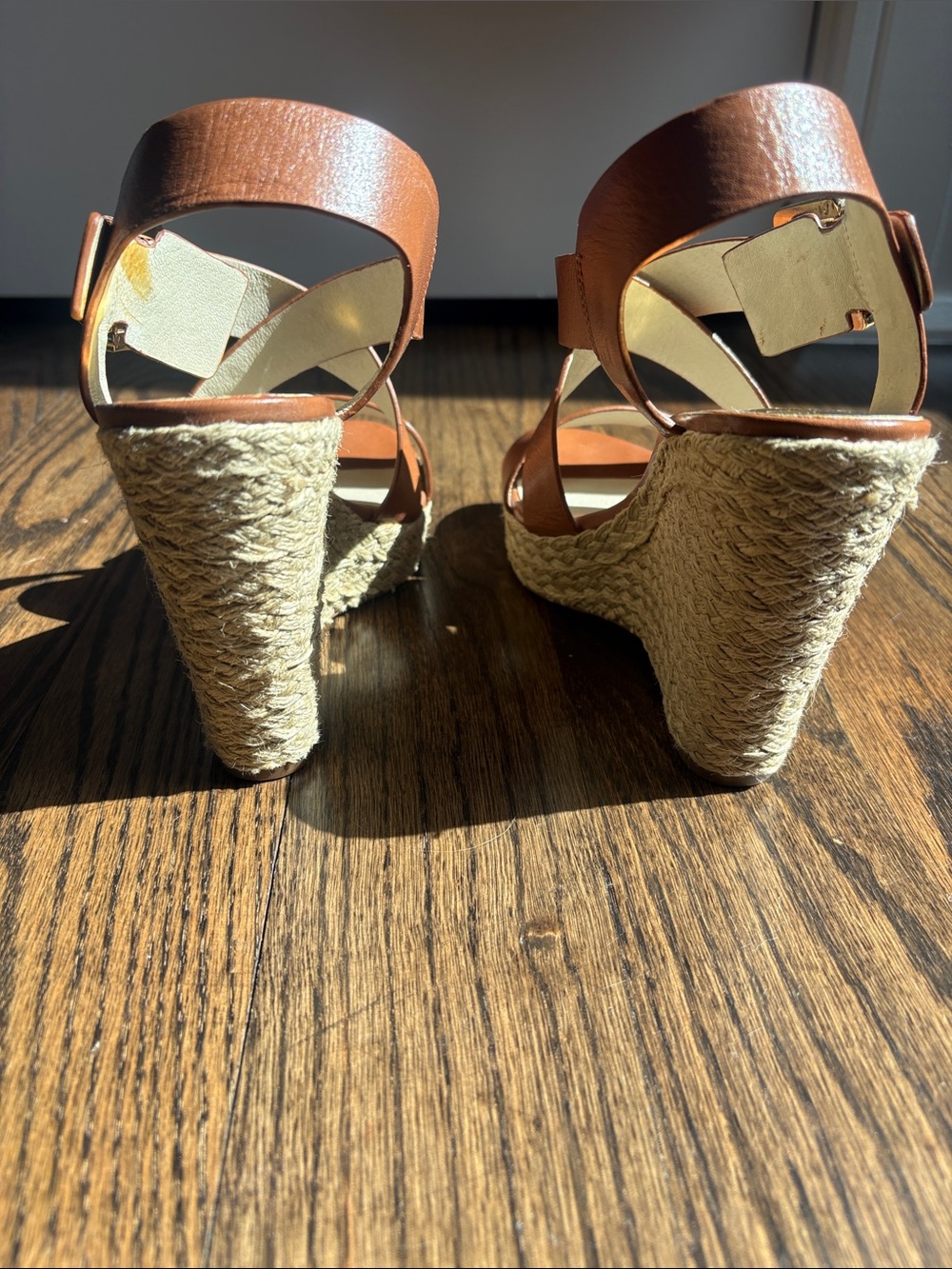 Michael Kors Celia Brown Leather Espadrille Wedge Sandals Size 7M - Picture 4 of 7